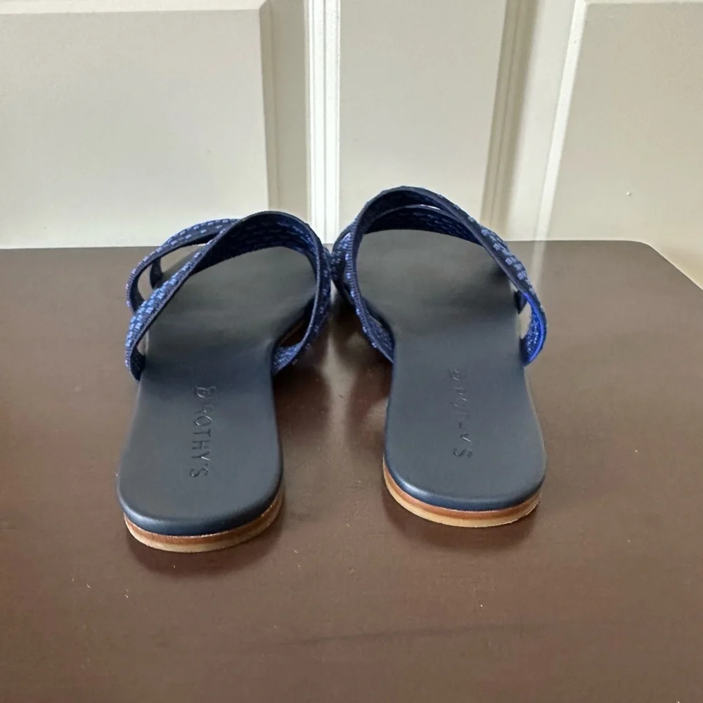 Rothy's Navy Blue Cobalt Checkered Triple Band Slide Slip-On Strappy Sandals 9